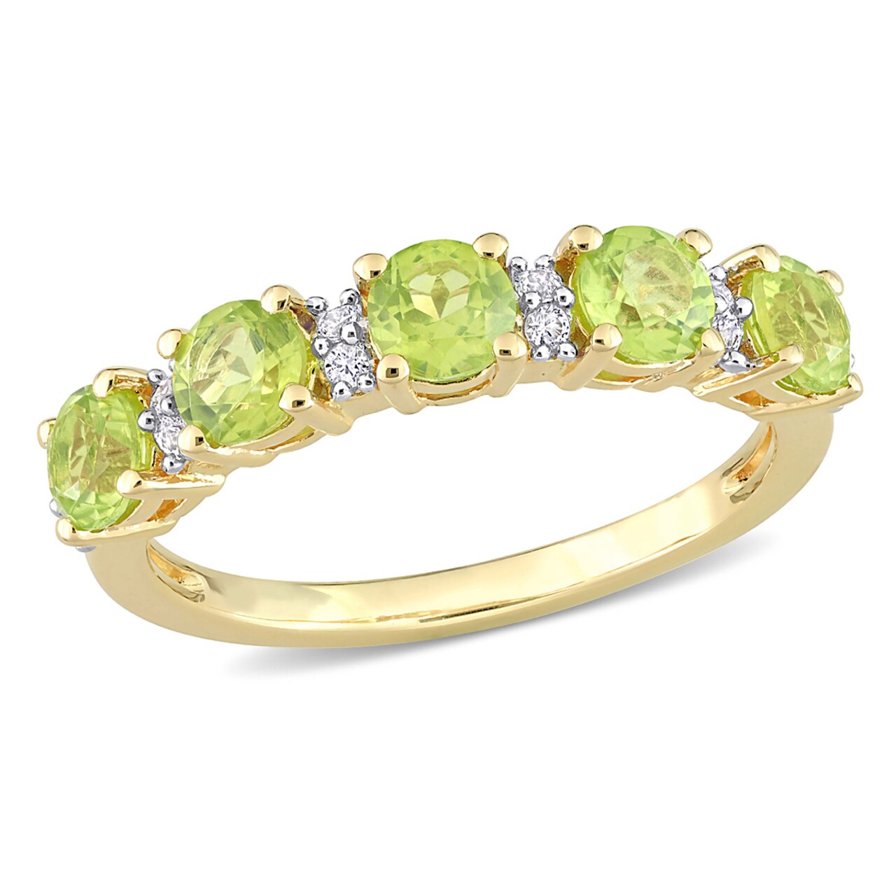 Gem And Harmony 1.57 Carat (ctw) Peridot and White Sapphire Band Ring Yellow Plated Silver